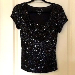 INC black scoop neck sequined top